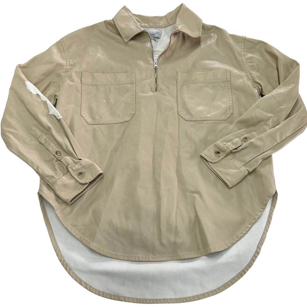 Saylor Pullover Women Small Beige Remi Quarter Zip Faux Leather Oversized